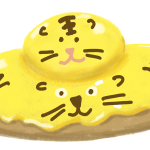 Hand drawn illustration of Floresta's oyako (parent and child) style donut features a donut hole, acting as the child, sitting on top of a regular donut decorated like the parent.