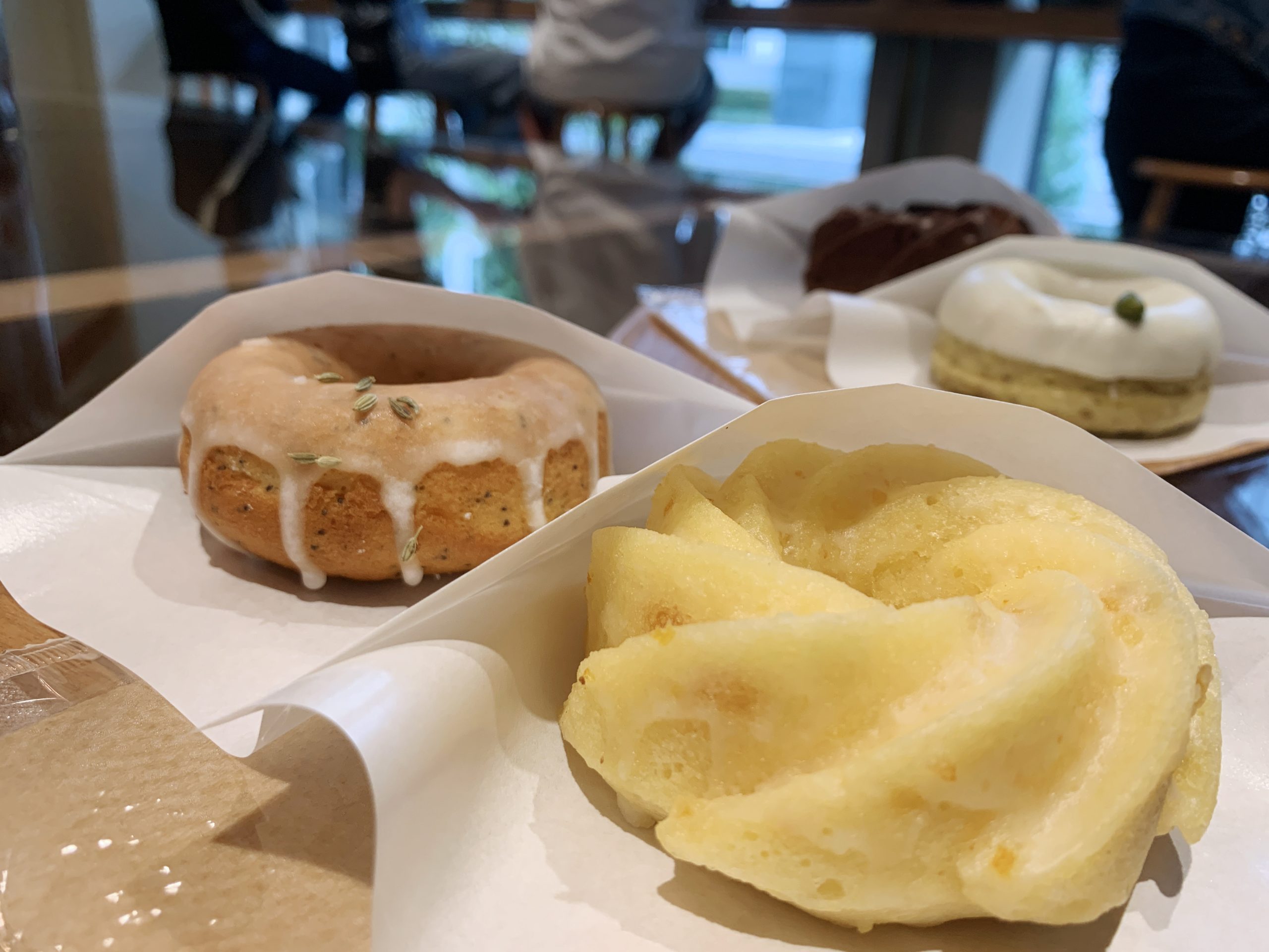 Baked and steamed varietys of donuts at Hocus Pocus Donuts in Tokyo.